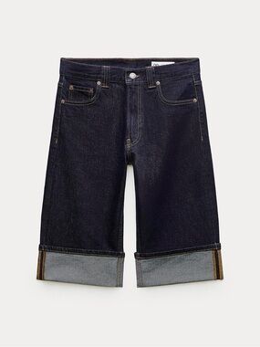 Dark Blue Cuffed Denim Jean Shorts